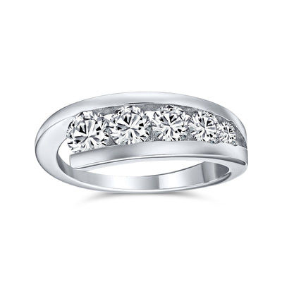 Love Is A Journey AAA CZ Wedding Band Ring .925 Sterling Silver
