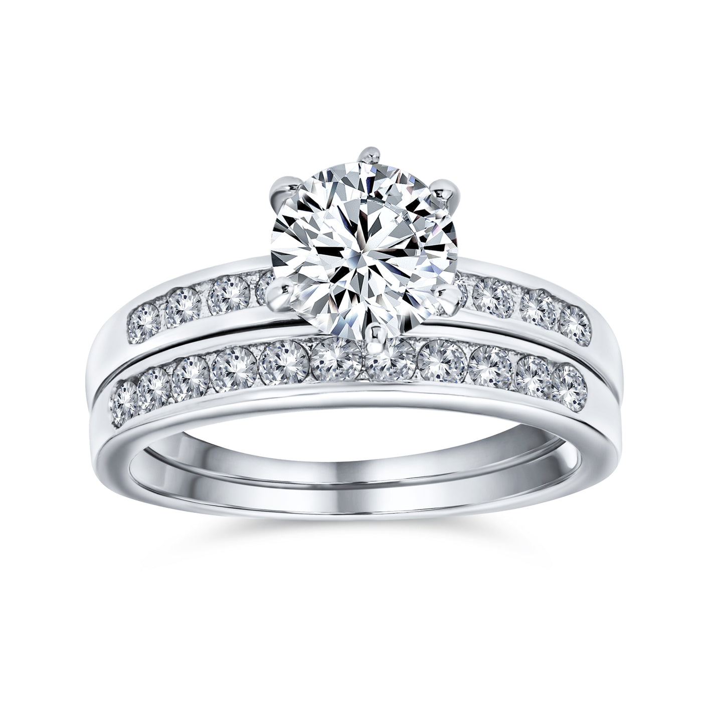 2CT Solitaire AAA CZ Engagement Ring Band Set .925Sterling Silver