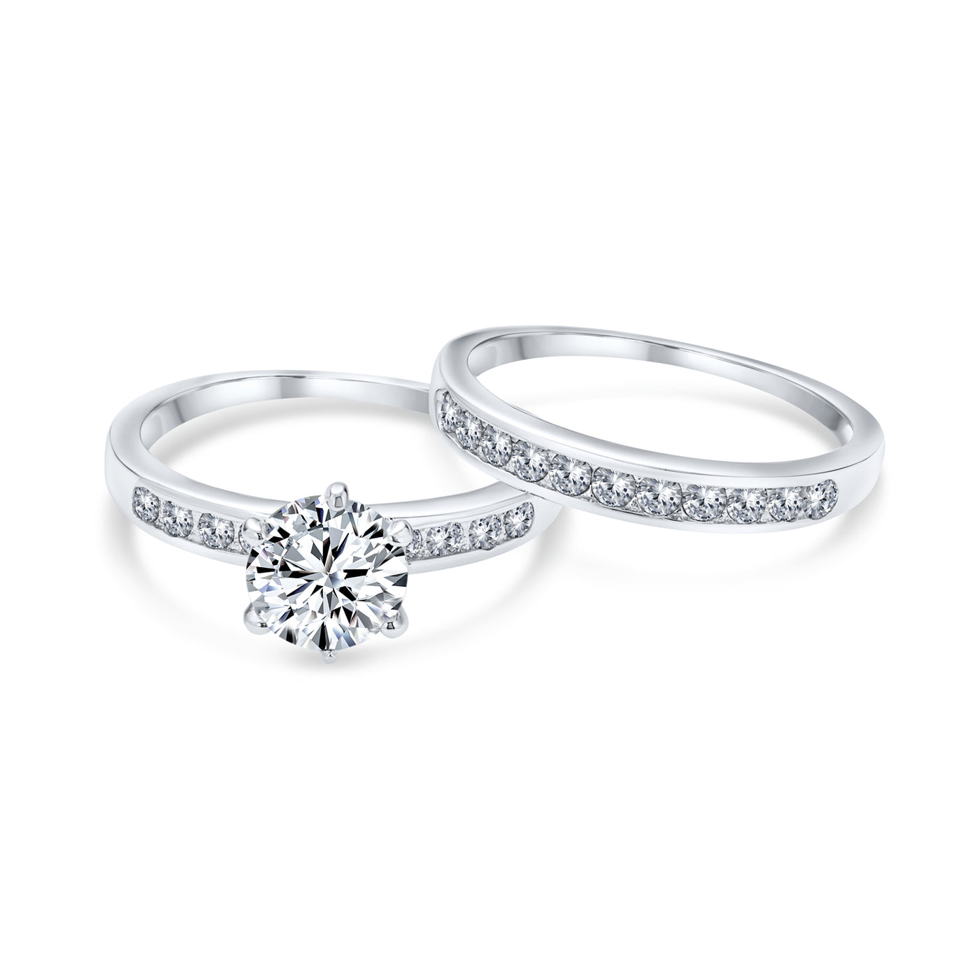 2CT Solitaire AAA CZ Engagement Ring Band Set .925Sterling Silver