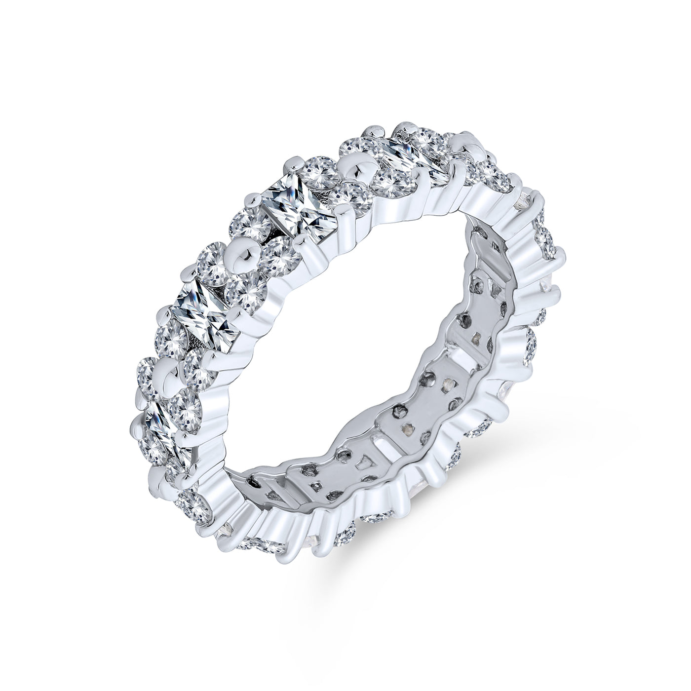 AAA CZ Round & Baguette Flower Eternity Wedding Band Ring .925 Silver