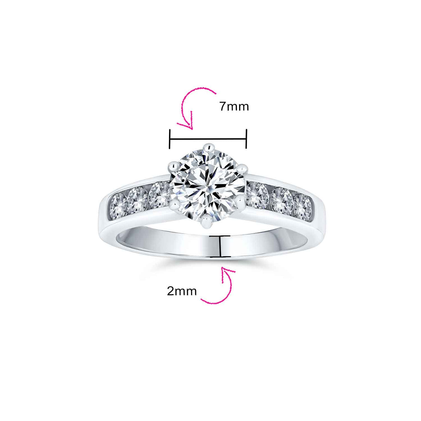 2CT CZ Round Solitaire Engagement Ring CZ Side Stones
