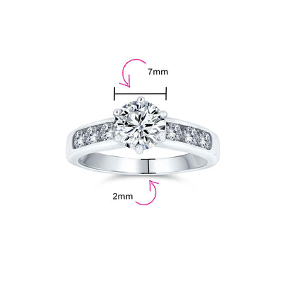 2CT CZ Round Solitaire Engagement Ring CZ Side Stones