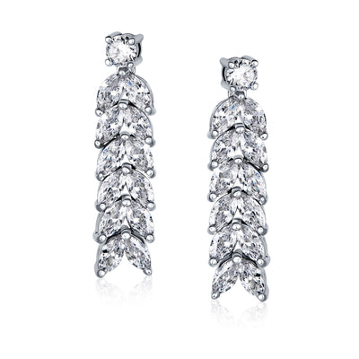 Art Deco Marquise CZ Collar Tennis Necklace & Dangle Earrings Set Silver Plated