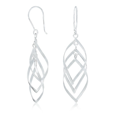 French Wire Long Wire Swirl Drop Dangle Earrings .925 Sterling Silver