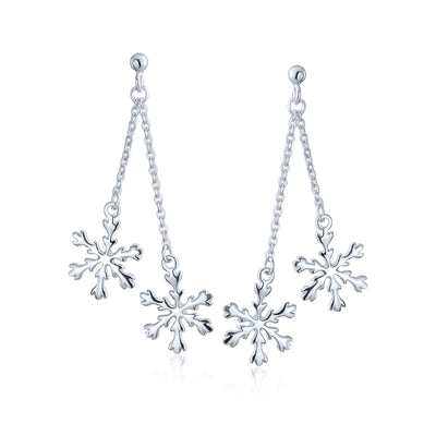 Christmas Snowflake Drop Dangle Tassel Earrings .925 Sterling Silver