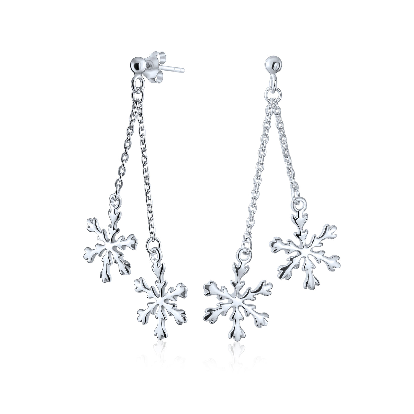 Christmas Snowflake Drop Dangle Tassel Earrings .925 Sterling Silver