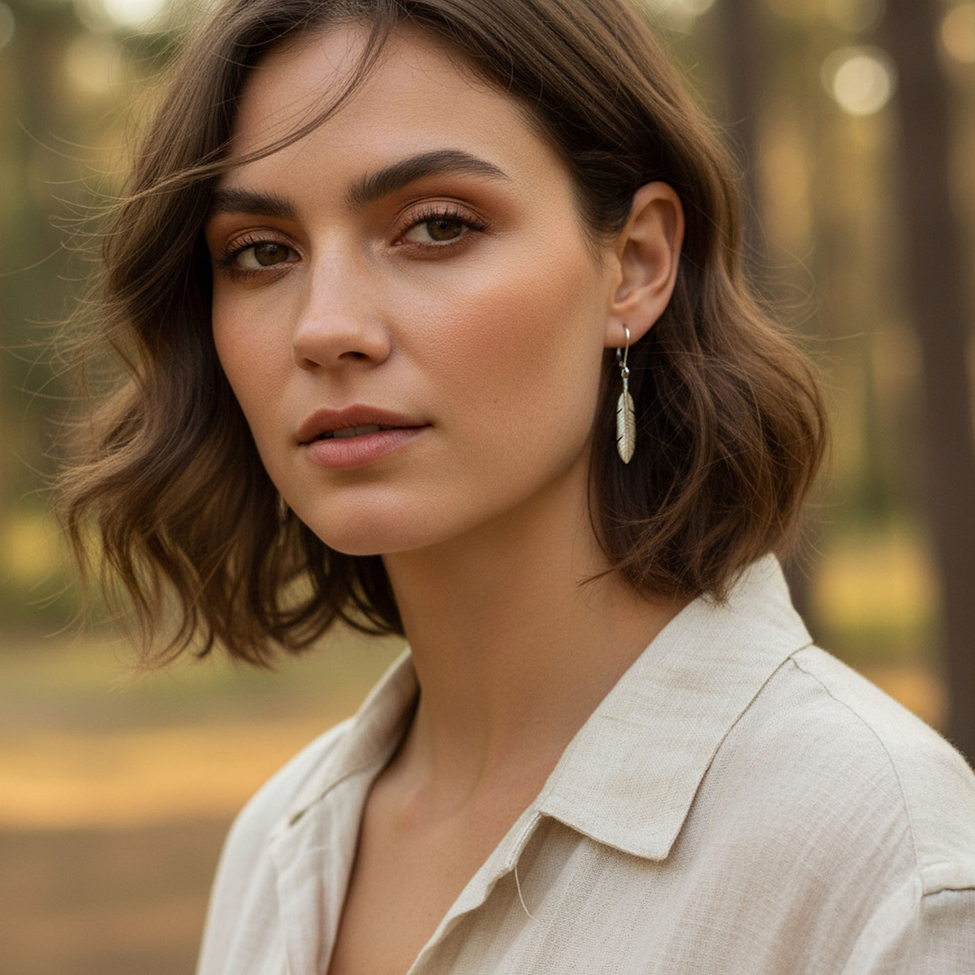 Native American Leaf Feather Two Tone Dangle Earrings Western Jewelry Silver
