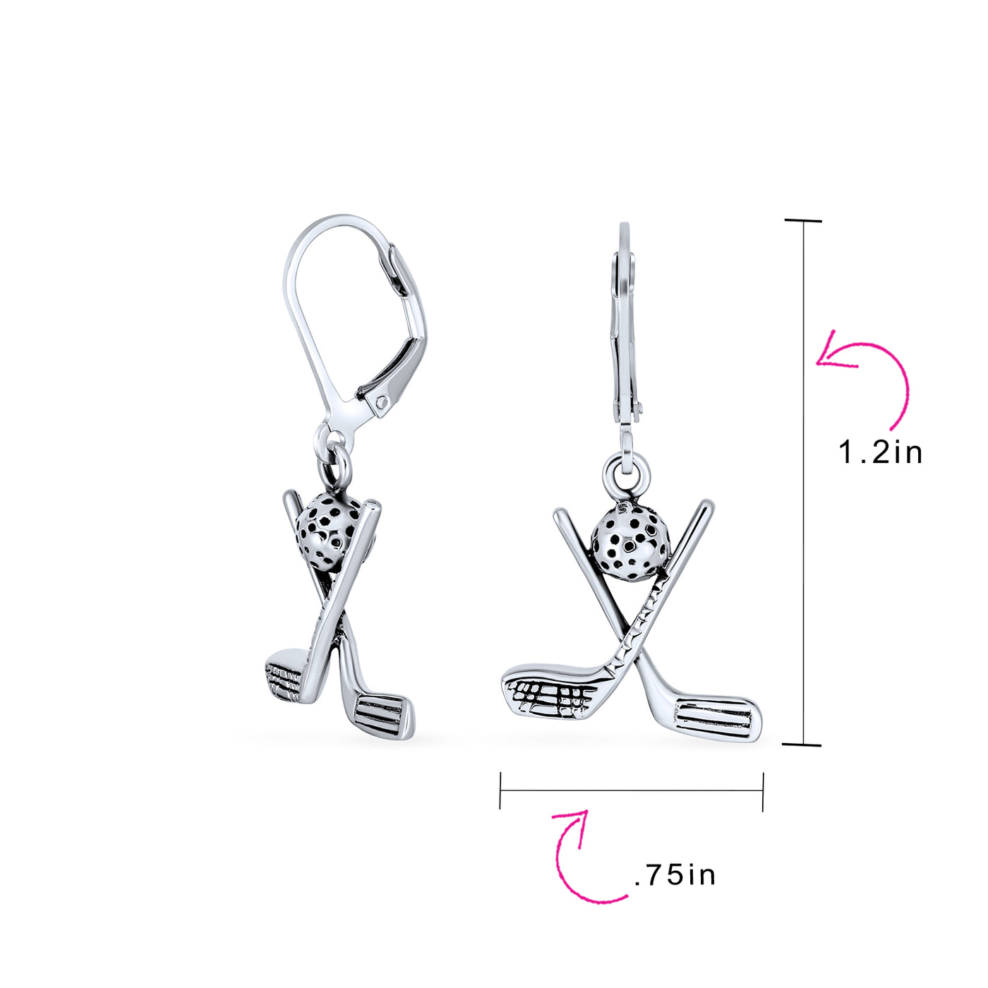 Set of 2 Golf Ball & Club Dangle and Stud Earrings Oxidized Sterling Silver