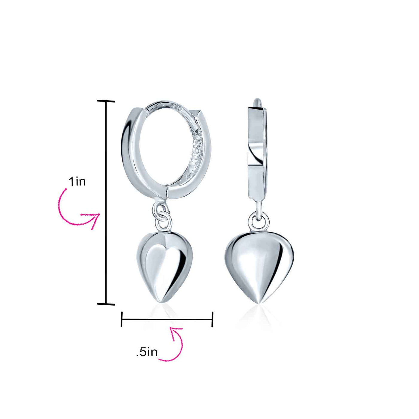 Romantic Heart Charm Stretch Bracelet & Huggie Hoop Earrings Set Sterling Silver