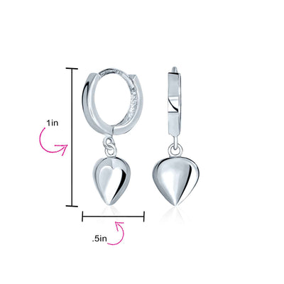 Romantic Heart Charm Stretch Bracelet & Huggie Hoop Earrings Set Sterling Silver