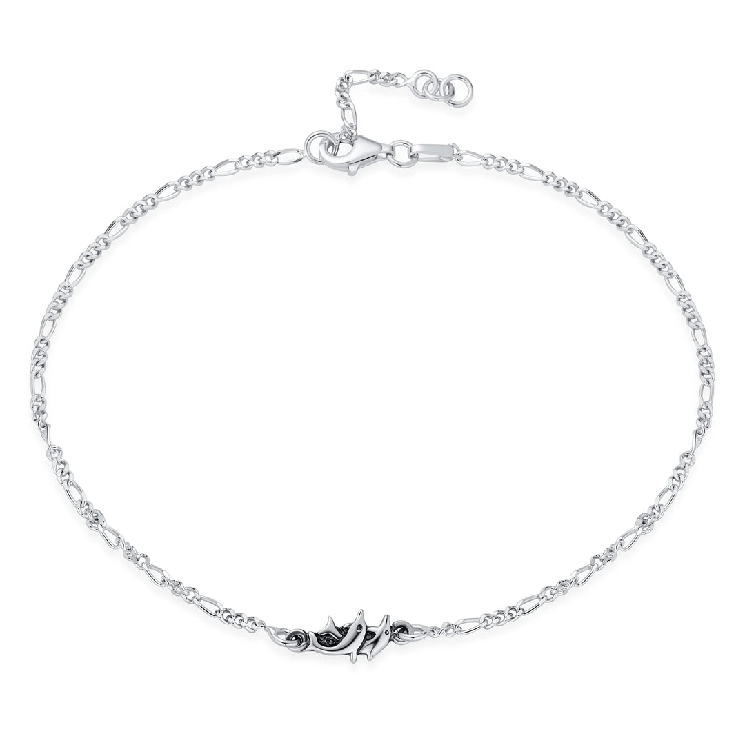 Tropical Charm Dolphins Anklet Ankle Bracelet Sterling Silver 9-10