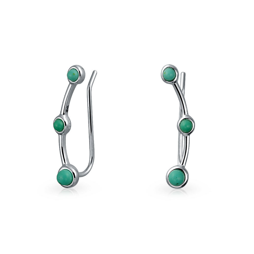 Geometric Turquoise Ear Pin Western Earrings Crawlers Sterling Silver