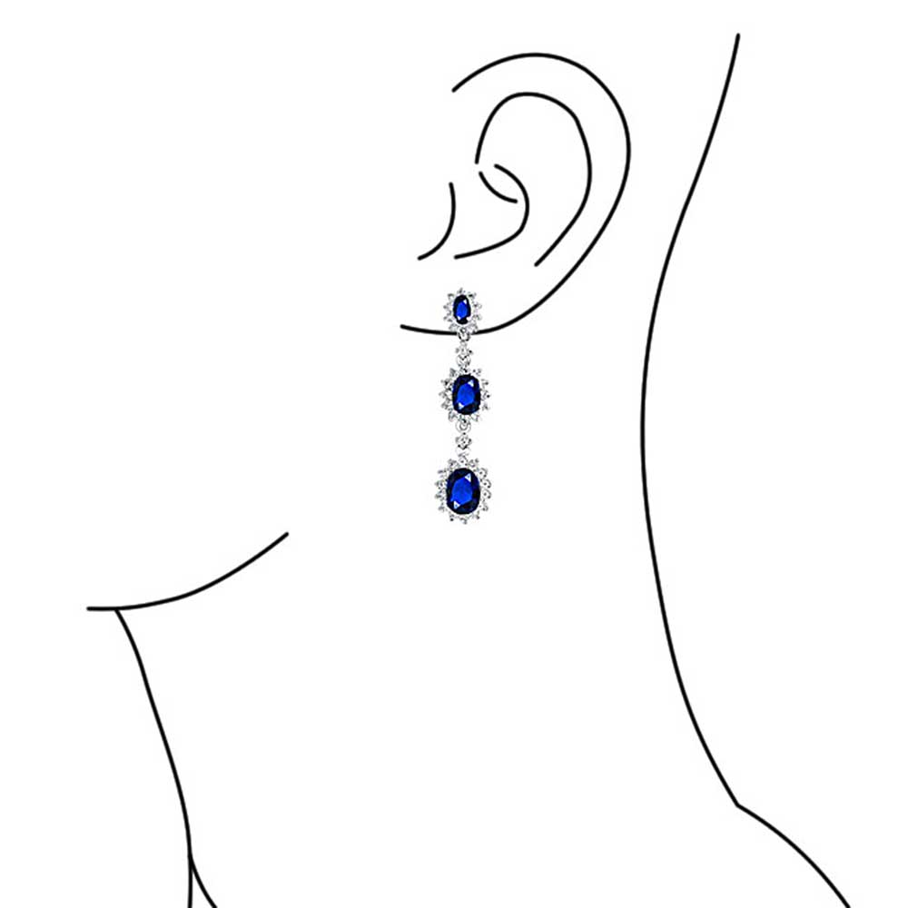 Traditional Blue Triple Halo AAA CZ Sapphire Chandelier Earrings Silver Plated