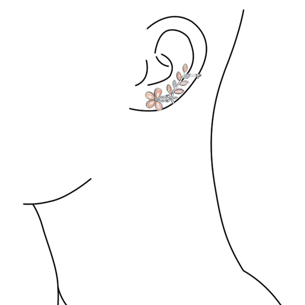 Pink Leaf Mother Of Pearl Flower Crawler Cartilage Earrings Clip
