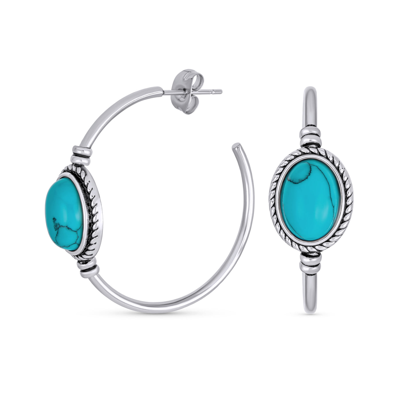 South Western Boho Turquoise Gemstone Eagle Choker & Hoop Earrings Jewelry Set