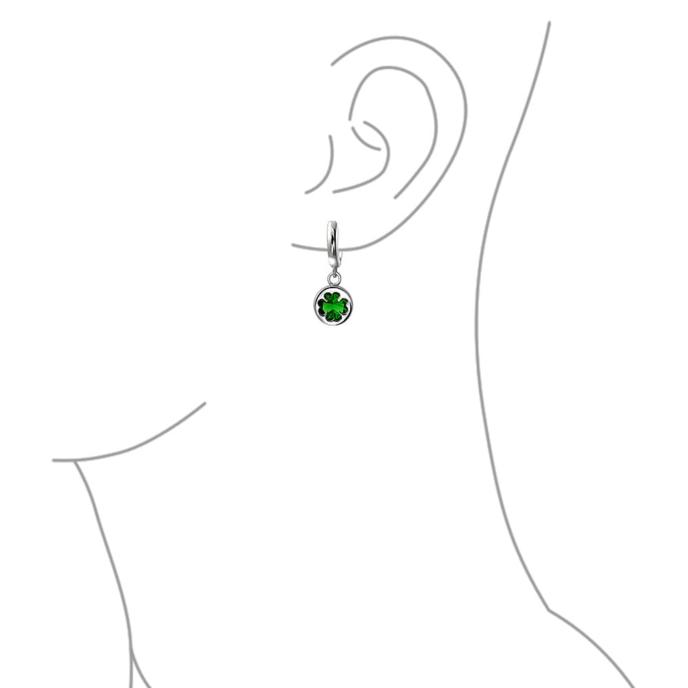 Celtic Four Leaf Clover Emerald Green Dangle Earrings Sterling Silver