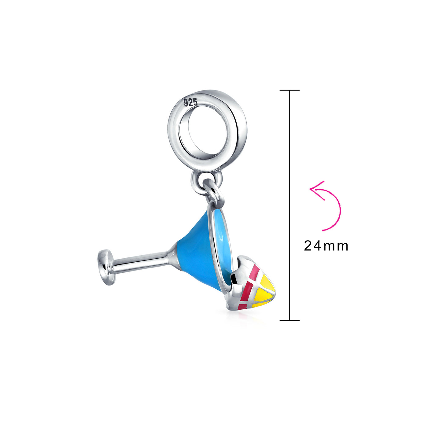 Set of 2 Tropical Umbrella Drink Glass Dangle Charm Bead Enamel Oxidized Silver - Bling Jewelry