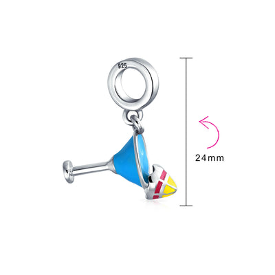 Set of 2 Tropical Umbrella Drink Glass Dangle Charm Bead Enamel Oxidized Silver - Bling Jewelry