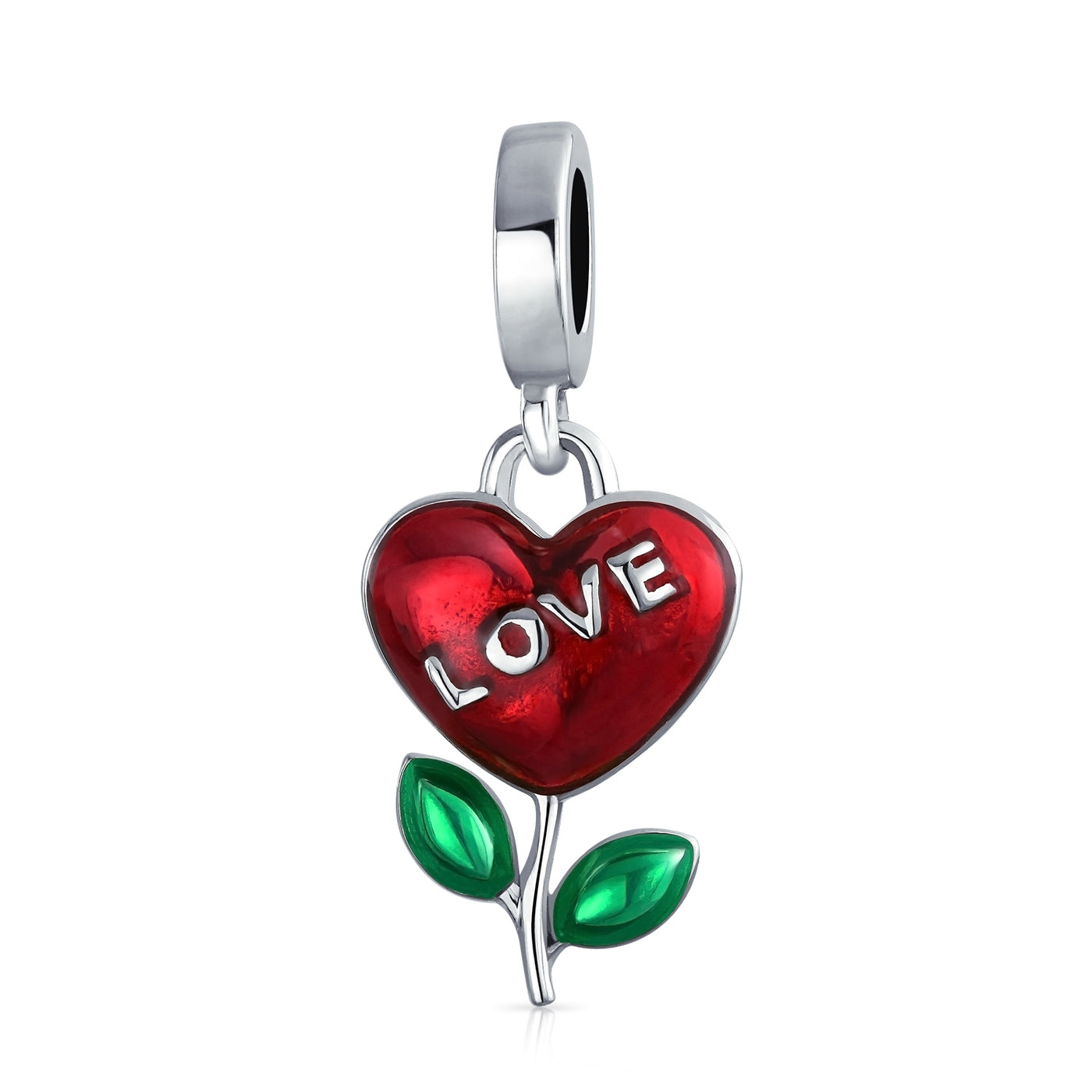 Set of 2 Flower Heart Dangle & Lady Bug Clover Charm Bead Enamel Sterling Silver