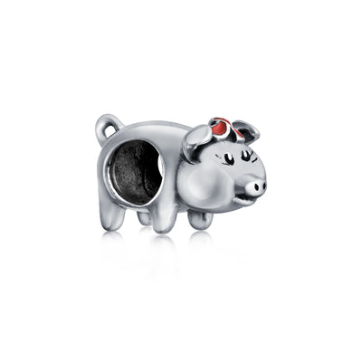 Cute Pig Hog Piggy Bank Animal Pet Charm Bead .925 Sterling Silver