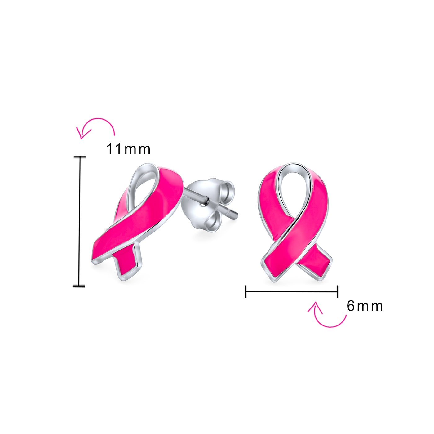 Breast Cancer Awareness Pink Support Stud Earrings Sterling Silver