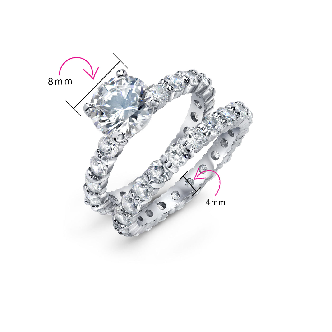 Statement Ring 3CT CZ Round Solitaire Eternity Band Silver