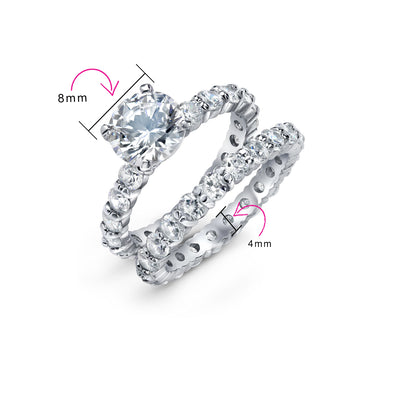 Statement Ring 3CT CZ Round Solitaire Eternity Band Silver
