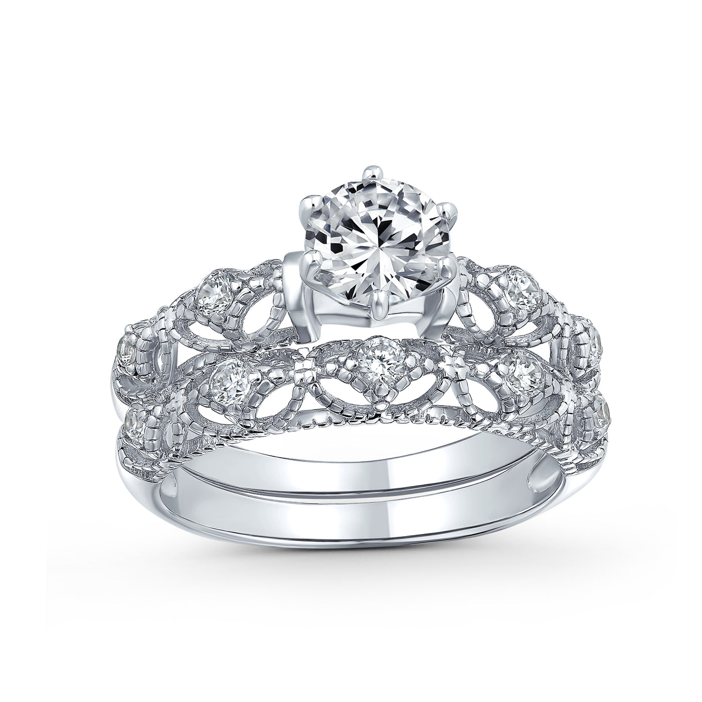 Antique Style Cocktail Statement Ring Milgrain CZ Solitaire