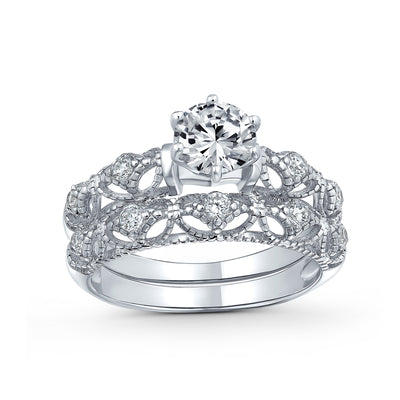 Antique Style Cocktail Statement Ring Milgrain CZ Solitaire