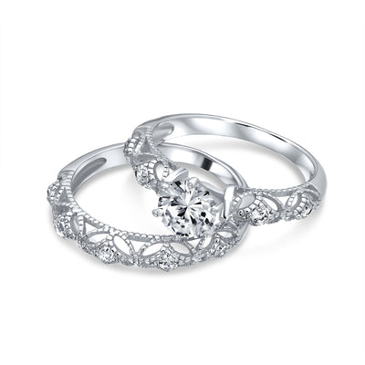 Antique Style Cocktail Statement Ring Milgrain CZ Solitaire