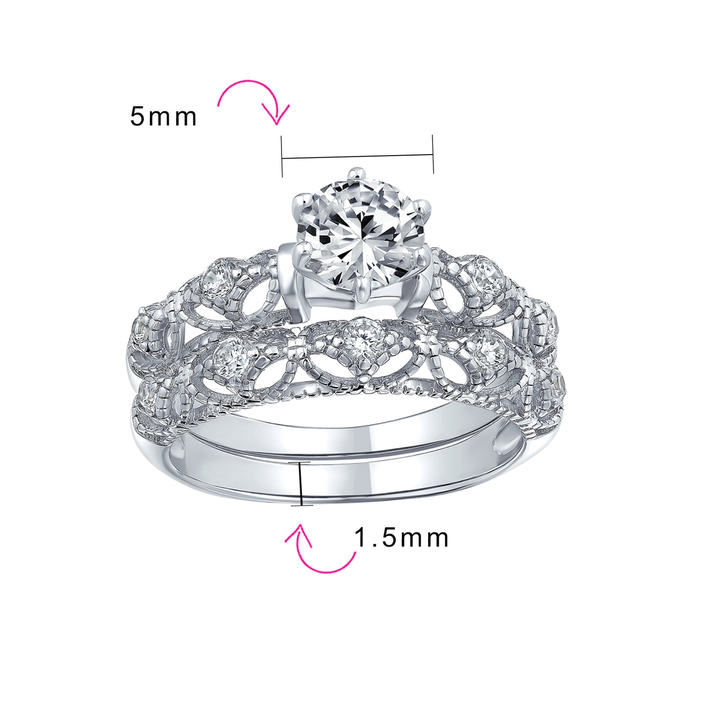 Antique Style Cocktail Statement Ring Milgrain CZ Solitaire