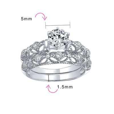 Antique Style Cocktail Statement Ring Milgrain CZ Solitaire