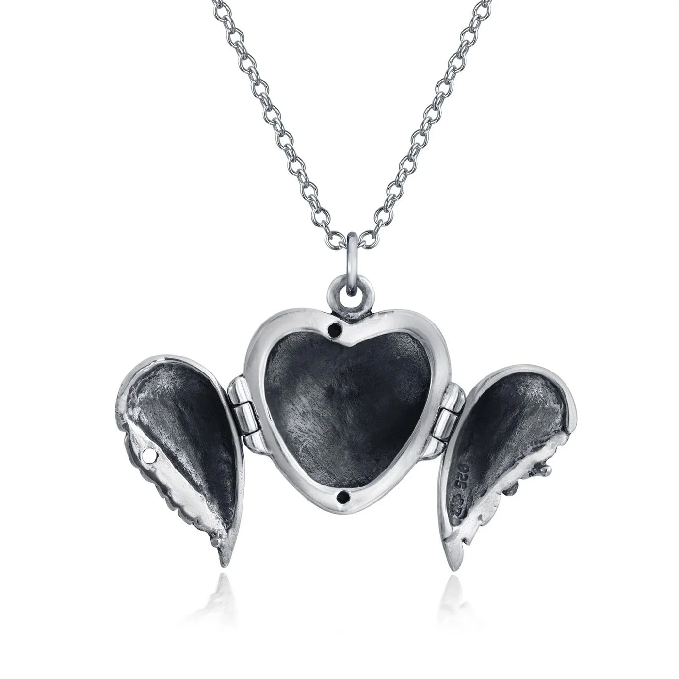 Vintage Style Guardian Angel Wing Heart Photo Locket Necklace Silver Pendant - Bling Jewelry