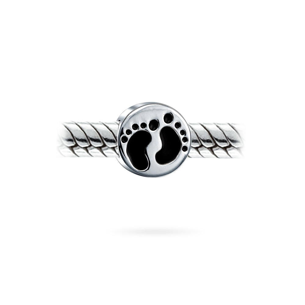 Feet Footprints Family New Mother Child Charm Bead Sterling Silver