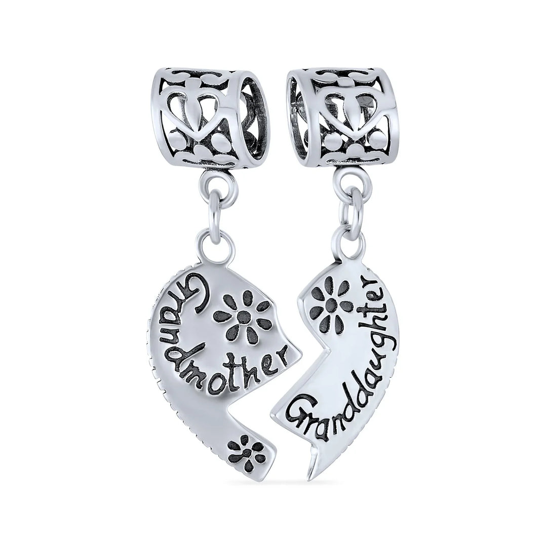 BFF Puzzle Heart Dangle Charm Bead Grandmother Granddaughter