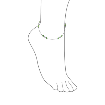 Lime Green Crystal Bead Anklet Sterling Silver Ball Bead 9-10 inch