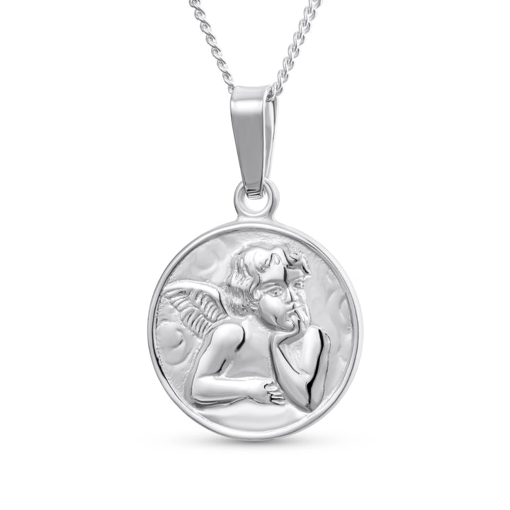 Guardian Angel / Cherub Angel Medal - Silver Oxidized Die Cast - 1" Made In Italy (minimum Quantity Purchase Is 3