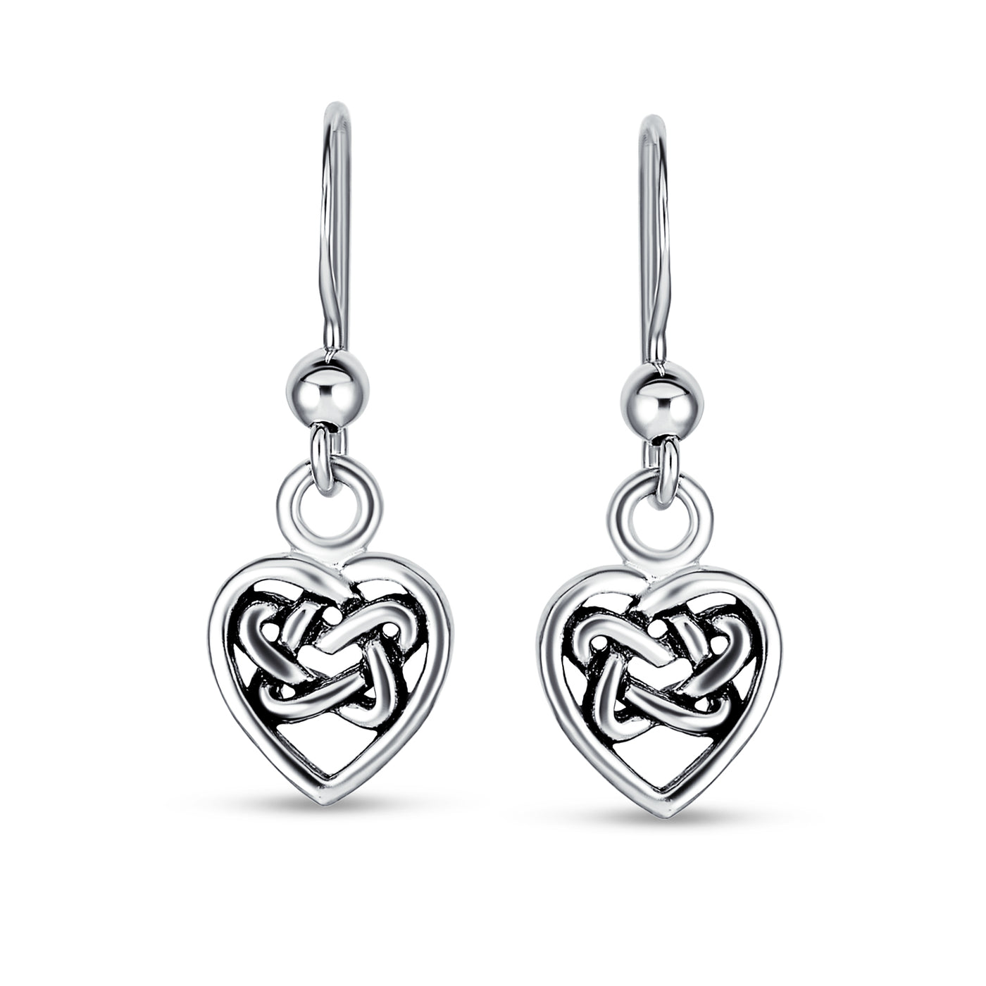 BFF Heart Love Celtic Friendship Knot Drop Earrings Sterling Silver