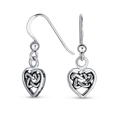 BFF Heart Love Celtic Friendship Knot Drop Earrings Sterling Silver