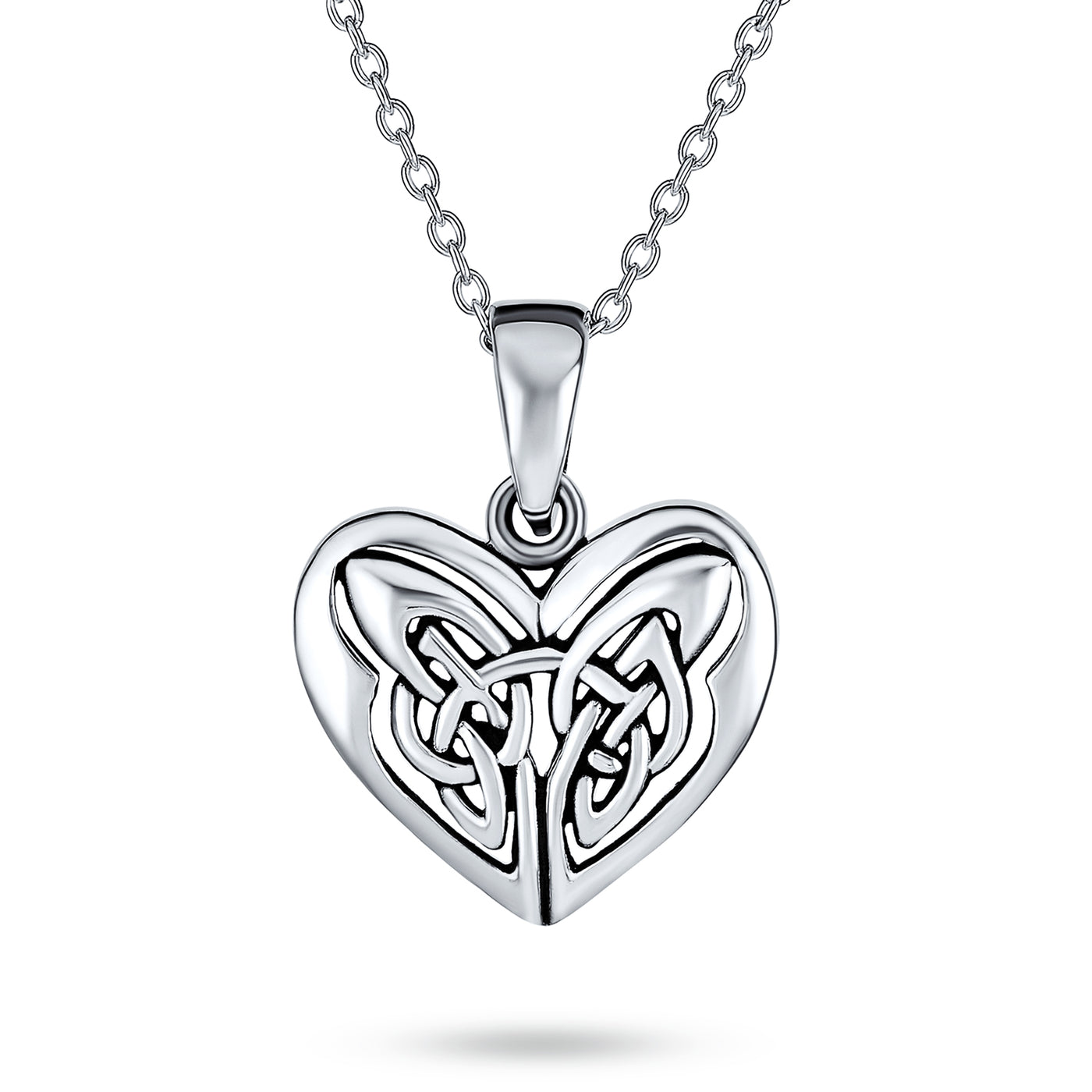 Celtic Infinity Knot Necklace & Heart Stud Earrings Set Oxidized Sterling Silver
