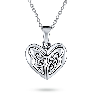 Celtic Infinity Knot Necklace & Heart Stud Earrings Set Oxidized Sterling Silver