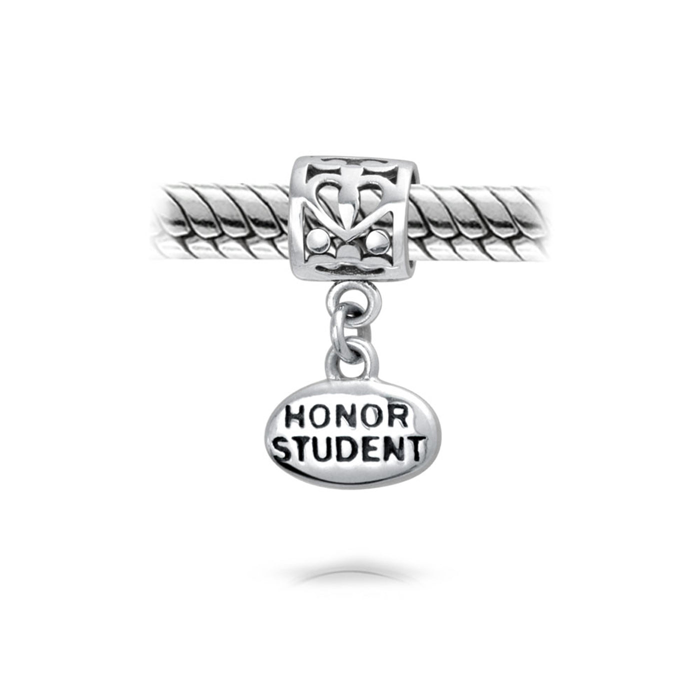 Set of 2 Graduation Cap & Words Honor Student Dangle Charm Bead Sterling Silver