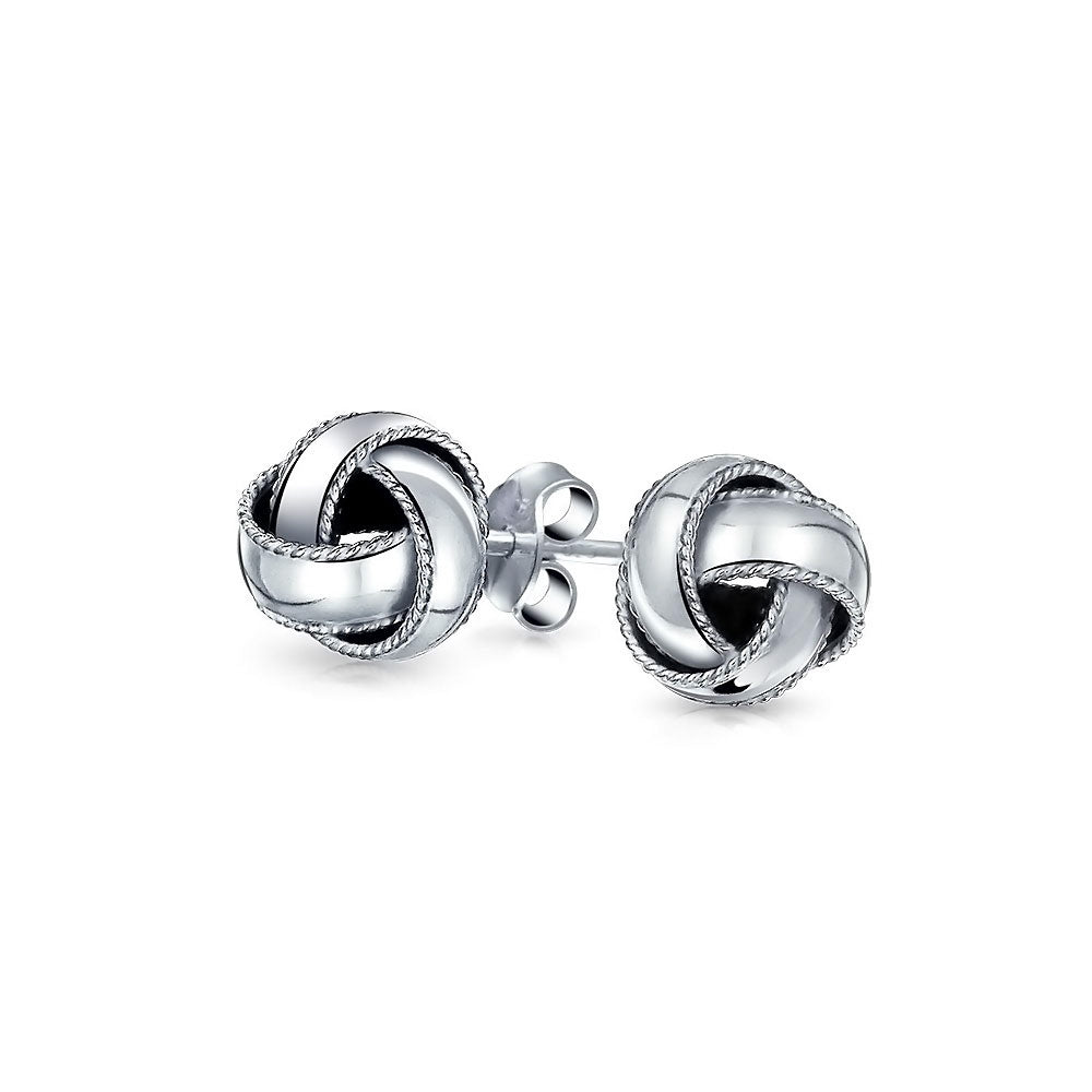 Western Knot Cuff Bangle & Love Knot Ball Stud Earrings Set Sterling Silver