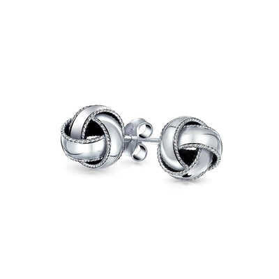 Western Knot Cuff Bangle & Love Knot Ball Stud Earrings Set Sterling Silver
