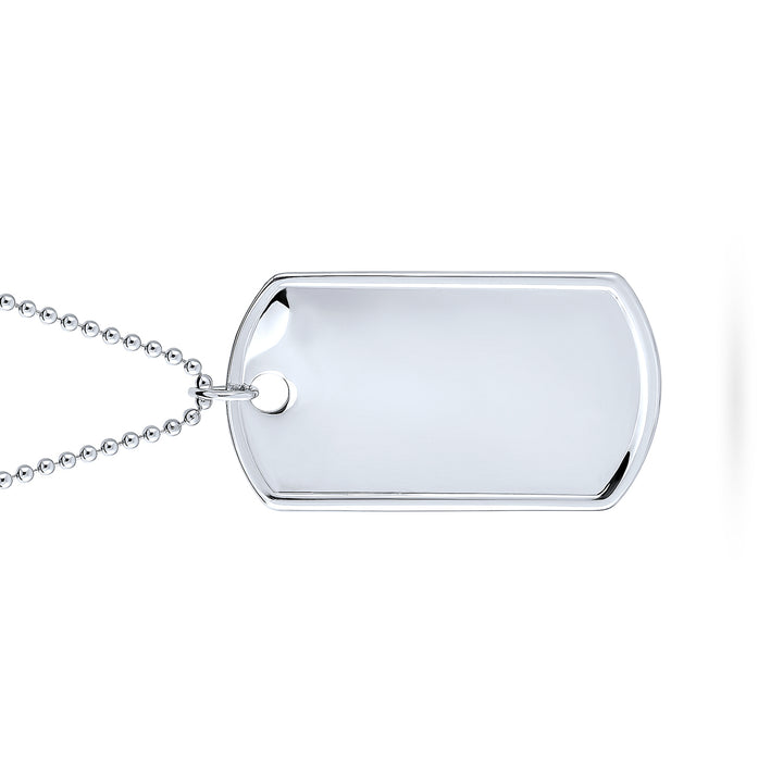 Men's Silver Military Style Double Dog Tag Pendant With Beaded Chain Necklace