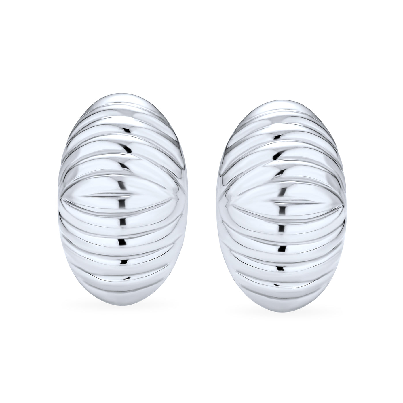 Set of 2 Polished Shrimp Dome and Matte Hammered Hoop Clip-On Earrings Silver