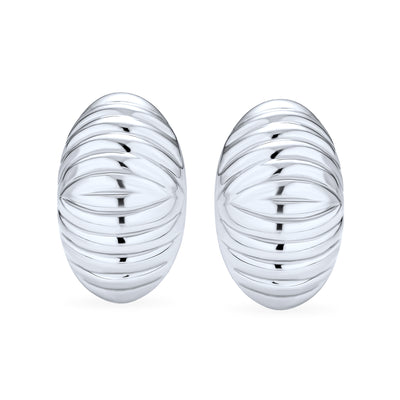 Set of 2 Polished Shrimp Dome and Matte Hammered Hoop Clip-On Earrings Silver