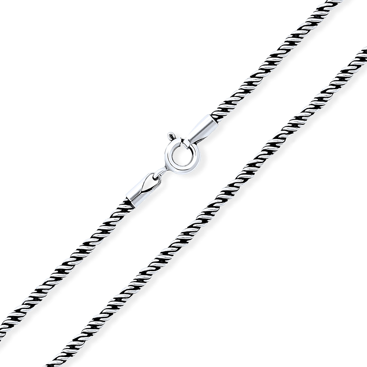 Bali Style Rope Twist Black Oxidized Chain Necklace Sterling Silver