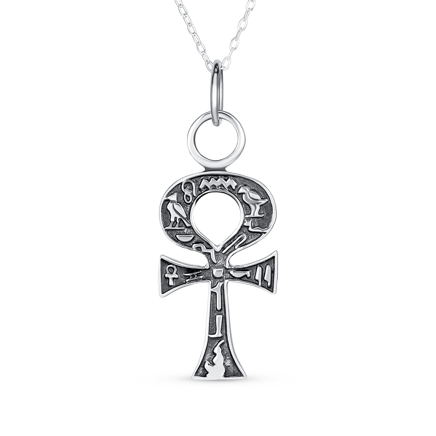Egyptian Key To Life Ankh Cross Pendant Necklace Oxidized Sterling Silver