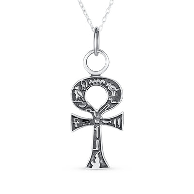 Egyptian Key To Life Ankh Cross Pendant Necklace Oxidized Sterling Silver